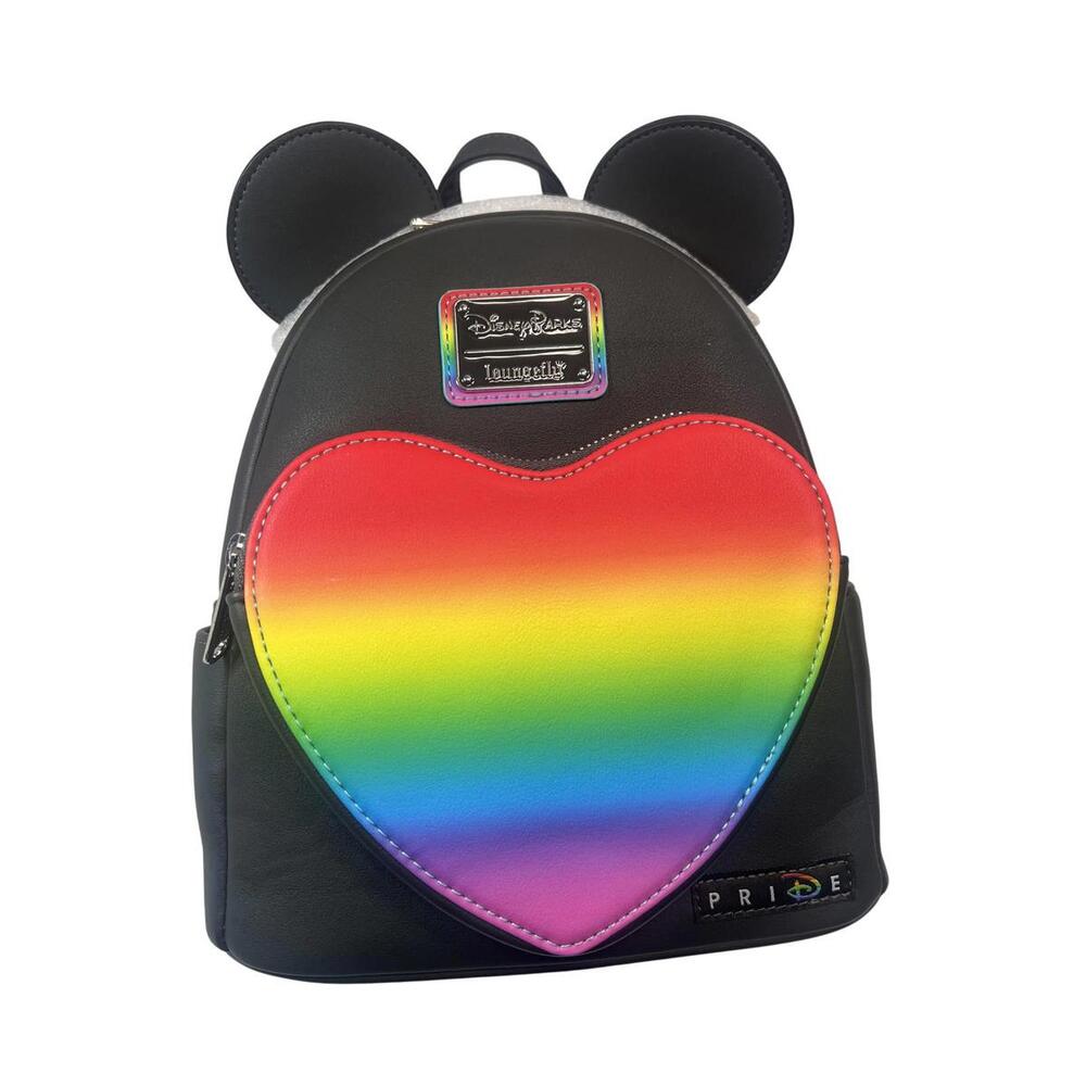 Loungefly Disney Parks Backpack Womens Mini Black Rainbow Heart Mickey Pride